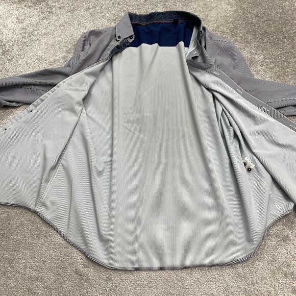 Construct Pinstripe Dress Shirt Men Large Blue Button Down Long Sleeve Flip Cuff - Picture 3 of 14